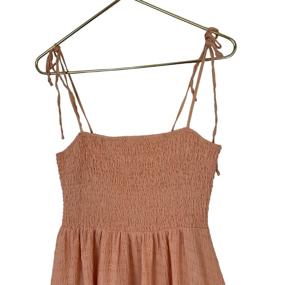⭐️2/$20 Lulu’s Where the Sun Goes Light Orange Smocked Tie-Strap Mini Dress - Picture 13 of 14
